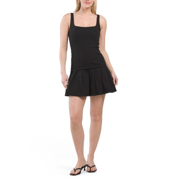 KALI FASHIONS Black Ponte Drop Waist Mini Dress With Pleated Skirt - Picture 1 of 2